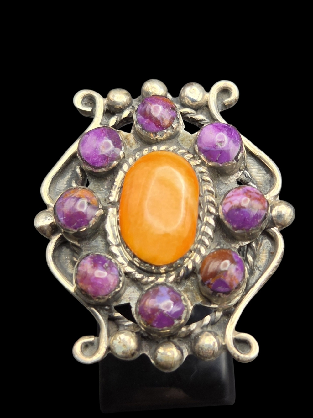Handcrafted Purple and Orange Spiny Oyster Statement Ring 6.75